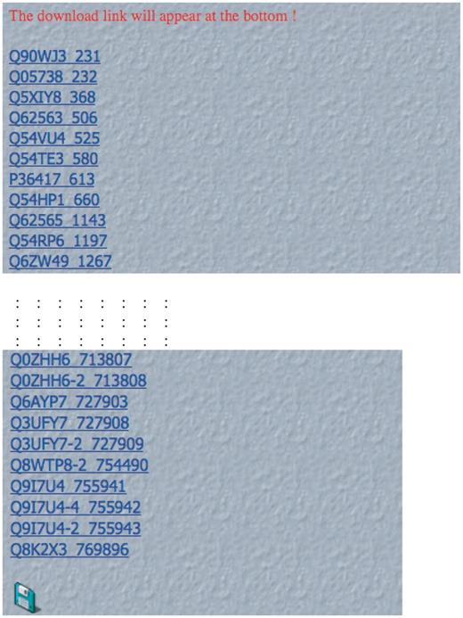 Screenshot of initial output after database search. An example of the initial LPS-annotate Database output for the search for bias type ‘QH’. Each CB region is a live link in the depicted list. The download link for the data is at the bottom of the page.