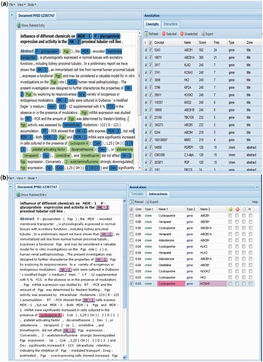 (a) Group 116 web interface. A screenshot of Group 116’s Concepts tab in their web interface. (b) A screenshot of Group 116’s Interactions tab in their web interface. (c) A screenshot of Group 116’s Terms tab in their web interface.
