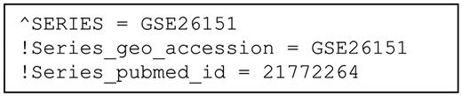 Excerpt from a sample GEO SOFT file.