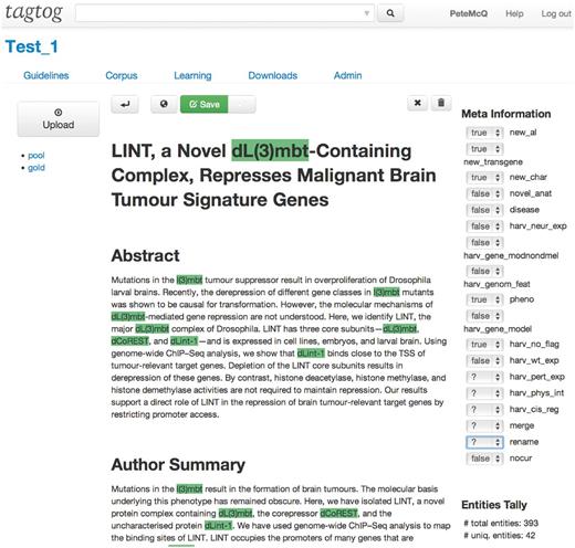 Example of the document display and editor in tagtog.
