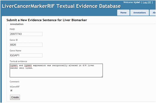 The manual curation interface.