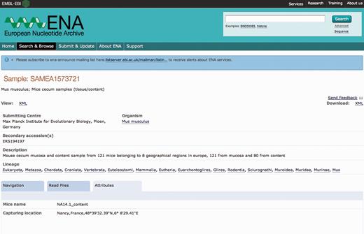 An example of a sample record improvement by the Sample Record Annotation Workshop. The Attributes tab of the ENA sample record SAMEA1573721 is shown here with the originally submitted contextual data ( a ) and expanded annotation as a result of the Workshop ( b ).
