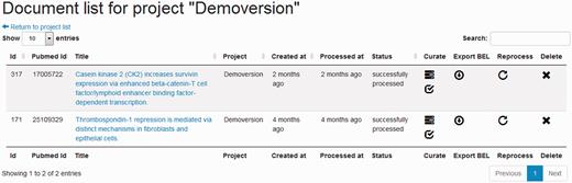 Screenshot of the document management system listing documents for project ‘Demoversion’.