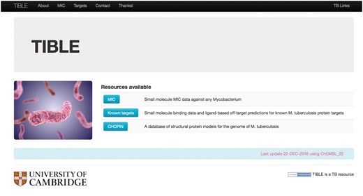 Snapshot of the TIBLE database highlighting the type of data stored for mycobacterial species.