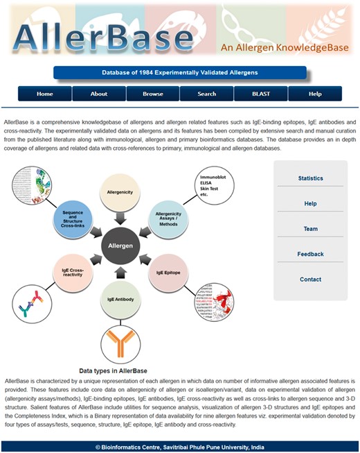 Snapshot of AllerBase home page.