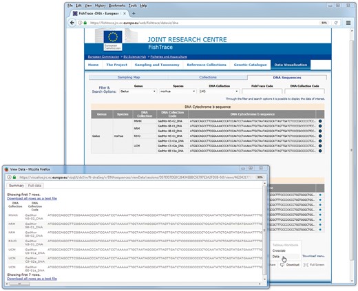 DNA sequences data visualization page–data download.
