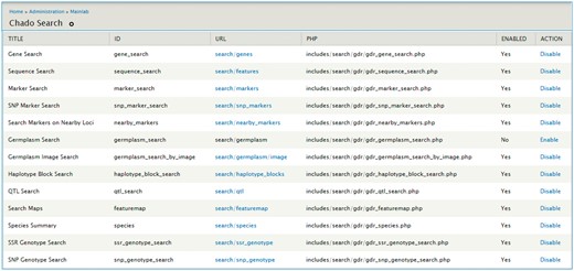 Mainlab Chado Search Admin page.