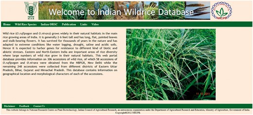Home Page of Database showing a summary and feature tabs.