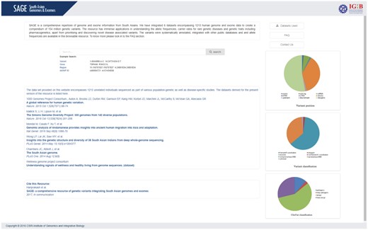 Screenshot of SAGE summarizing the variant search page.