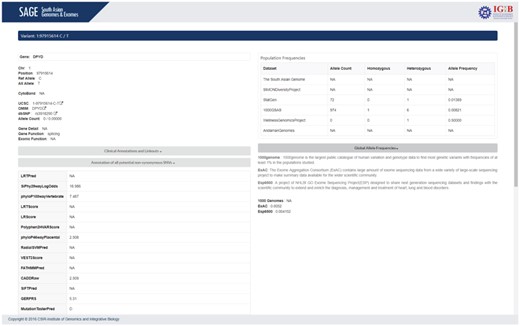Screenshot of SAGE summarizing the results page.