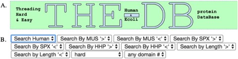 The title of the database (A) and the search filters for queries (B) are shown.