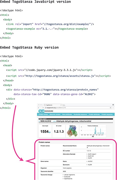 Embedding TogoStanza into a web page.