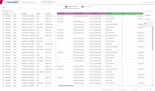 Representative screenshot of the Subject Tracker.