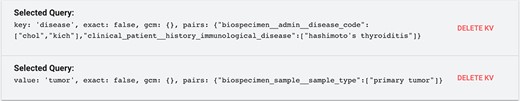 Example of composition of two key-value search sessions.