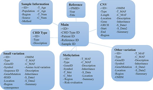 The entity relationship diagram of the CHDGKB.
