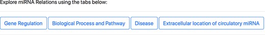 Specific miRNA relation tabs at the top of the response page for a query.