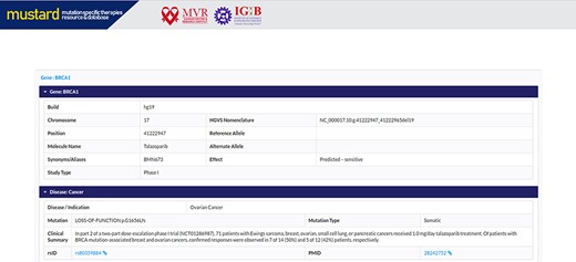 Screenshot of the MUSTARD database showing the expanded search results.
