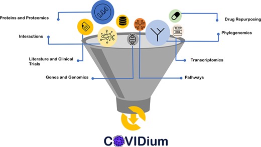 Types of DBs and tool sets enlisted in COVIDium.
