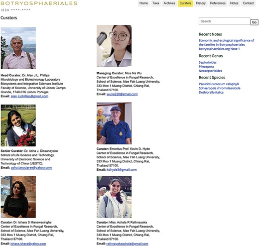 Curators of the Botryosphaeriales webpage.