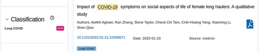 Implementation of Long COVID Classification in preVIEW.