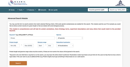 A snapshot of the ‘Advanced search’ module of TRustDB; users can search the database using specific keywords, protein IDs and/or other genomic information of the proteins.