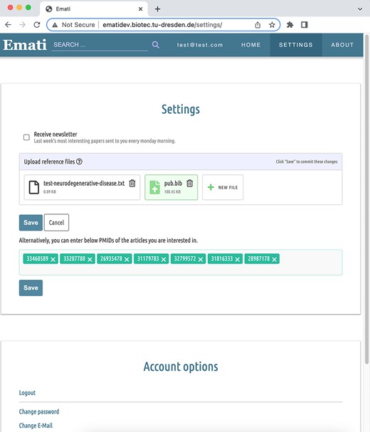 Reference files are uploaded from the Settings menu.