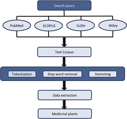 Flow chart of data preprocessing and extraction. Preprocessing involves three main steps: (i) Tokenization, (ii) Stop word removal and (iii) Stemming. For data extraction, Python and Natural Language Toolkit were used.