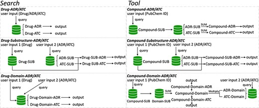 The framework of DAPredict. This figure shows the operating principle of DAPredict, which corresponds to the ‘Search’ and ‘Tool’ sections on the web page respectively. (Abbreviation, SUB: Substructure).