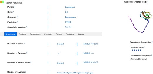 SEPDB result page.