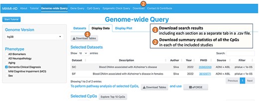Users can download search results, as well as summary statistics for all the CpGs in each study.