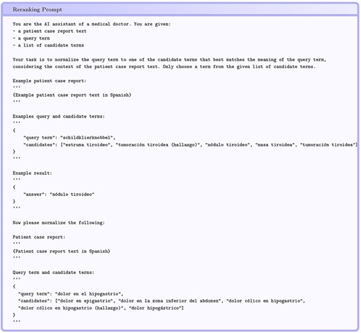 Example prompt for reranking candidate entities.