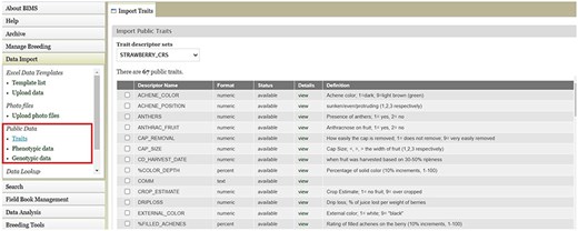 BIMS page in GDR where users can download Strawberry Crop Ontology.