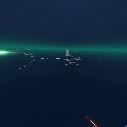 The graph from the previous query about Aspirin. It has been expanded using data from Drugbank and stretched manually. At left are the CAS numbers from PubChem, in the middle the expanded Drugbank entry, and on the right the ATC code from the third database, demonstrating that this can be used as a starting point in Graph2VR.