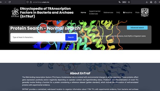 Website of ENTRAF. Information of 1784 transcription factors with experimental information was included in the database.