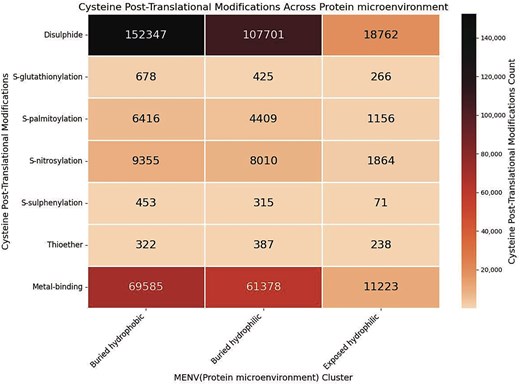 Heatmap of Cys-PTMs across microenvironments.