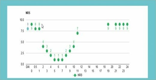 Result of the assessment of pain by smartphone application (DolorApp CHUV).