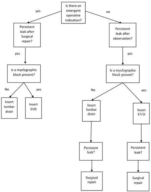 Cervical gunshot wound cerebrospinal fluid fistula treatment algorithm.