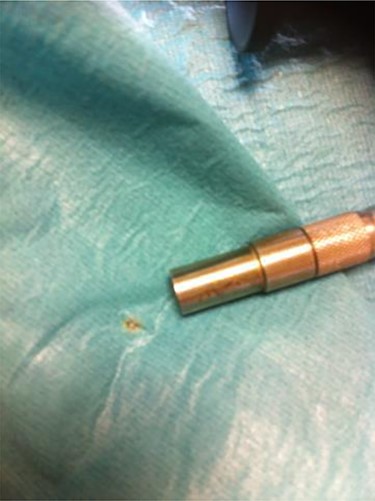 Burn mark on paper drape from test.