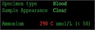 Blood ammonium level prior to dialysis.