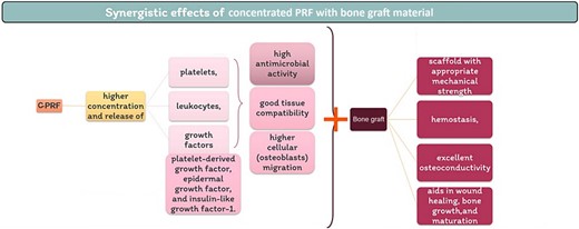 Synergistic effects of concentrated PRF with bone graft material.