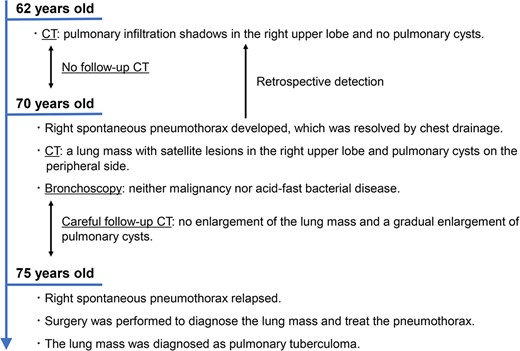 Timeline of the patient’s clinical course; CT, computed tomography.