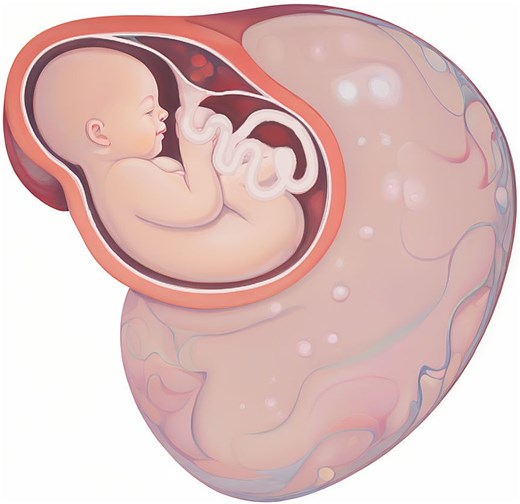 Illustration of the giant ovarian cystic mass position according to the uterus.